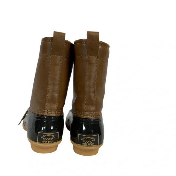 NWOT The Original Duck Boot by Sporto Ariel Lace Up Duck Rain Boots, Tan/Brown 6 - Picture 3 of 14